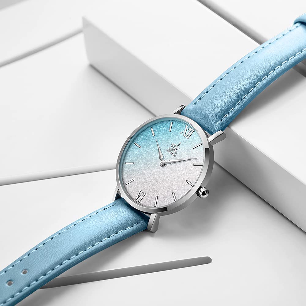SHENGKE SK Ultra Thin Minialist Creative Starry Sky Women Watch with Genuine Leather Stainless Steel Mesh Band Floral Watch - Image 5